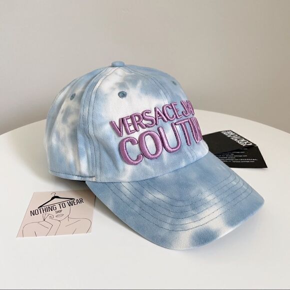 ⭕️ VERSACE JEANS Cap Hat Logo Designer Tie-dye Blue White Purple Denim - Picture 1 of 7